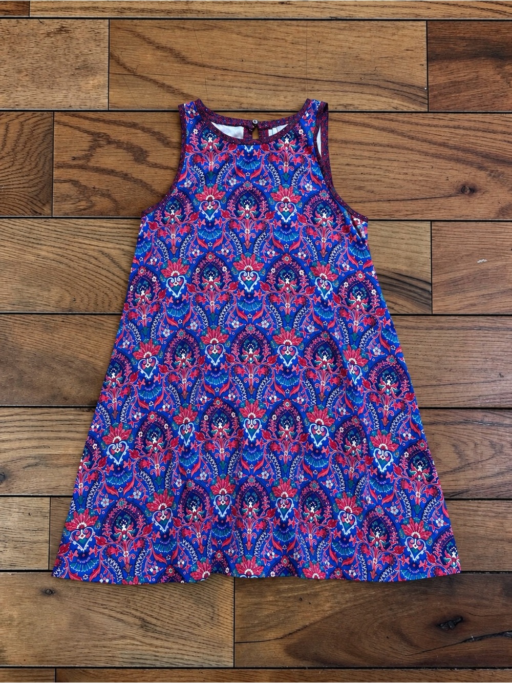 Women’s LOFT Blue Pink Paisley Sleeveless Swing Mini Dress Size M